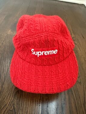 Supreme Fitted Red Cable Knit Hat